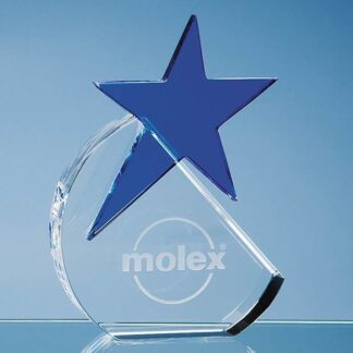 Crystal Glass Circle Award with Blue Star CG2055