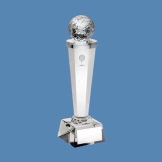 The glass golf ball trophy with image offers a fantastic design that will turn heads. This award features a large glass golf ball sitting on top of a glass plinth with the image of a ball laser-etched into it. This trophy offers a unique design that will take pride of place on display whoever wins this glass golf award. Such is its versatility, this could be presented to recognise the overall tournament winner, the longest drive or nearest the pin. Glass Golf Ball Trophy with Image At Fen Regis Trophies, we aim to make it quick and easy to buy golf trophies online, and when you order through us we promise that you will be delighted with the finished product. With more than 40 years of experience in supplying and engraving awards and trophies, you can rest assured that you have come to the right place for all your golf trophy and awards needs. The available sizes are: Small – 8” (20.5cm) Medium – 9” (30cm) Large – 10.5″ (26.5cm) Discounts We want to help our clients to save money, so if your order is over £75 you will get free engraving and delivery. On top of this we will also provide discounts which are calculated at checkout when you spend £250 or more as below: £250.00 = 5% off £500.00 = 10% £800.00 = 15% Please get in contact with a member of our team today if you would like any more information on this product or any of the other awards and trophies available on our website.