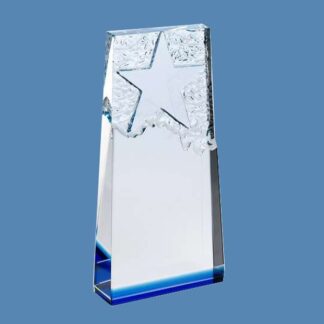 Glass Star Wedge Award with Blue Base JB2800