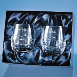 Two Diamante Whisky Glasses in Presentation Box SL221