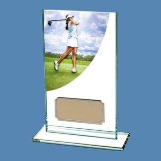 Colour Curve Female Golfer Jade Glass Plaque CR4681
