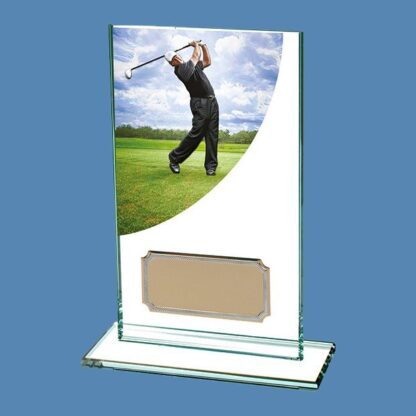Colour Curve Male Golfer Jade Glass Plaque CR4684A