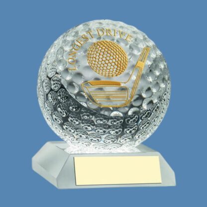 Clear Glass Golf Ball Longest Drive Trophy JR2-GO71LD