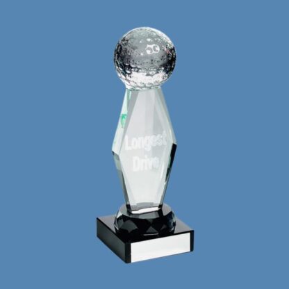 Clear Glass Lasered Longest Drive Golf Column Trophy JR2-TD722LD