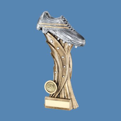 The football boot resin trophy is available in four sizes. Buy from Fen Regis Trophies. Spend £75 to qualify for free engraving on your order.
