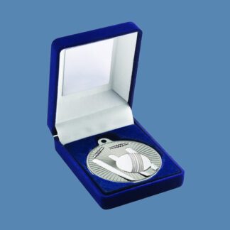 Silver Cricket Medal in Blue Velvet Box JR6-TY107B