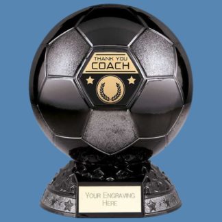 This thank you coach black football trophy is available from Fen Regis Trophies in two sizes. Spend £75 to qualify for free engraving on your order.
